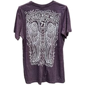 2017 Sturgis Bike Week Size Women's XL Purple big Angel Wings biker shirt